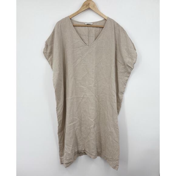 Linenfox Dresses & Skirts - Linenfox Midi Dress Women XSmall Linen Lagenlook Oversized Boho Kaftan Comfy